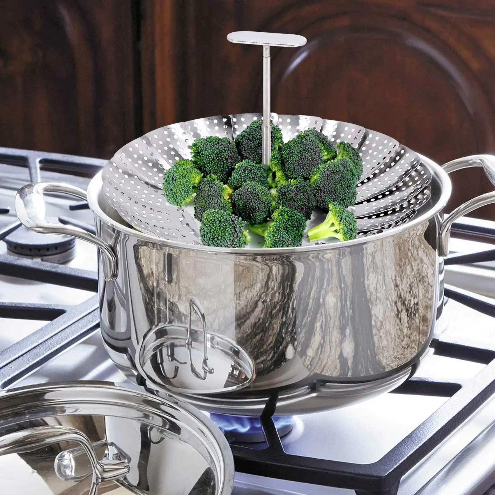 A21Q -Stainless Steel Folding Vegetable Steamer Basket,Insert For Cooking Food,Expandable To Fit Various Size Pot