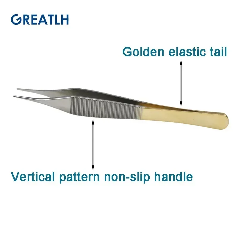 1pcs 127mm Tissue Forceps Ophthalmic Tweezers with Teeth with Golden Handle Ophthalmic Eye Instrument Stainless Steel