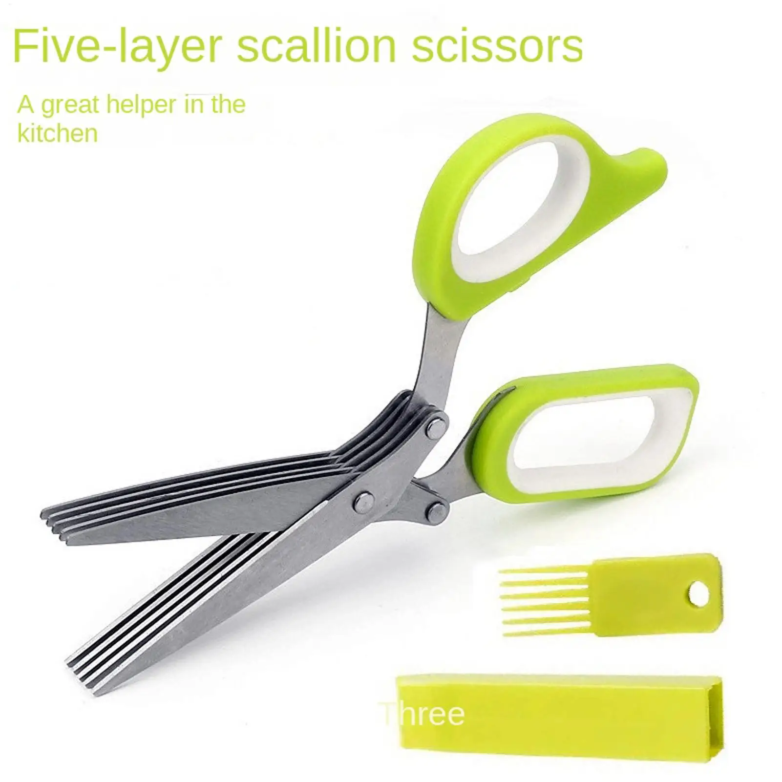 Herb Scissors 5 Blade Stainless Steel Kitchen Shears with Cover and Comb Cleaner for Rosemary Basil Parsley Cooking BBQ Camping