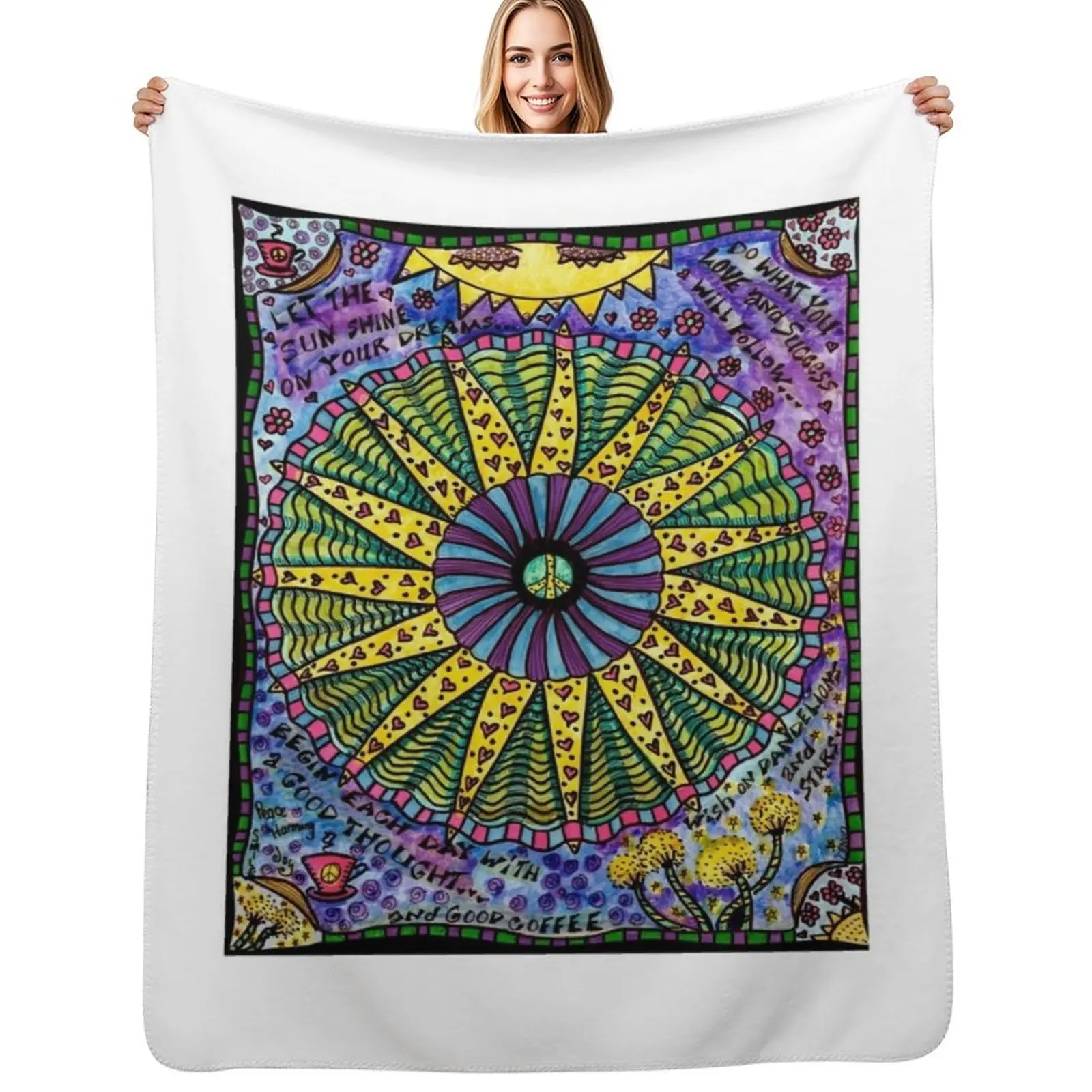 

Let Peace In, Featured On CBS Sunday Morning Throw Blanket Multi-Purpose Picnic Comforter Retros Blankets