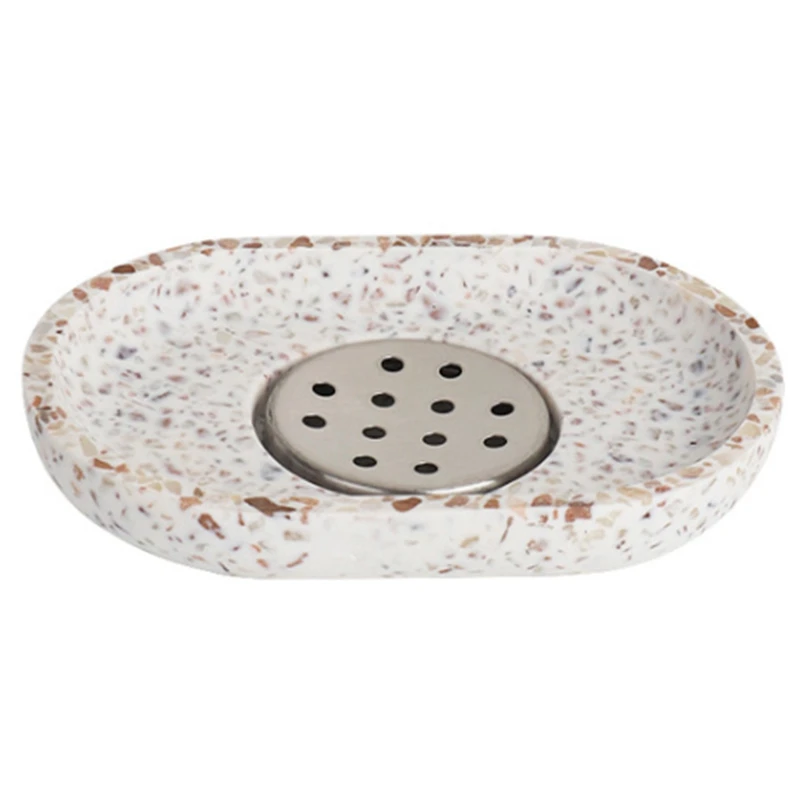 Terrazzo Soap Dish Oval Soap Dish Creative Drain Tray Bathroom Accessories Household Items