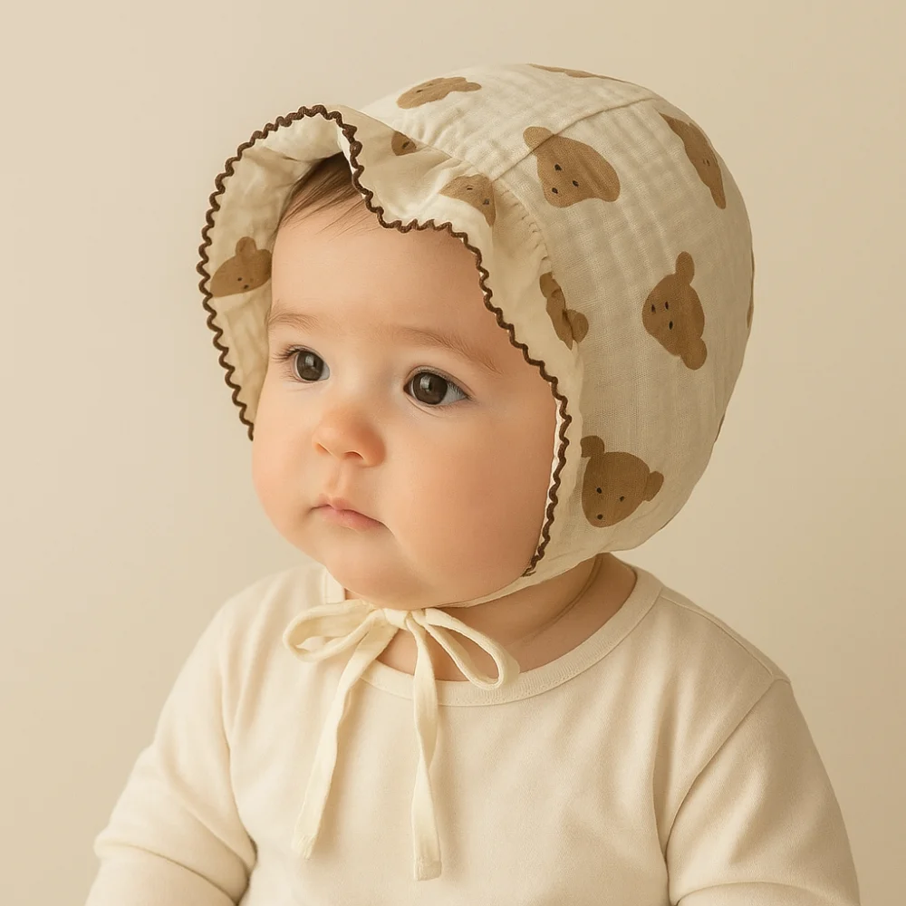 

Fashion Pure Cotton Baby Hat Dot Flower Printed Breathable Beanie Hat Thin Princess Cap Infant Accessories