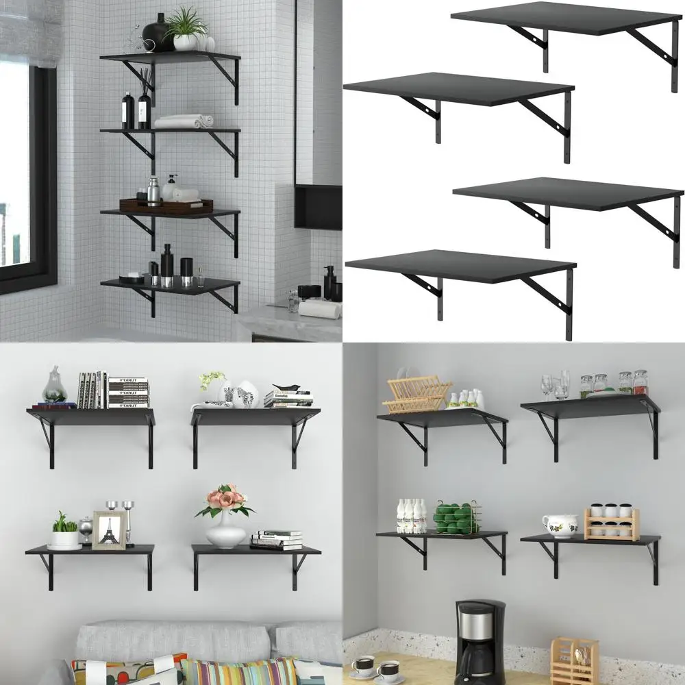 

Set of 4 - 12 Black Wooden Floating Shelves for Home Décor (Bathroom, Bedroom, Kitchen, Living Room)