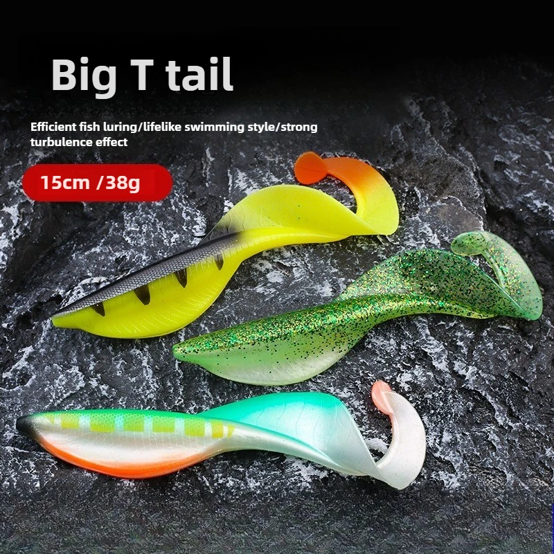 15 cm 38 g weicher Swimbait-Angelköder, langer gewellter Schwanz, großer Hechtköder, Grub, verführerische Schwimm-Action-Rig-Jig