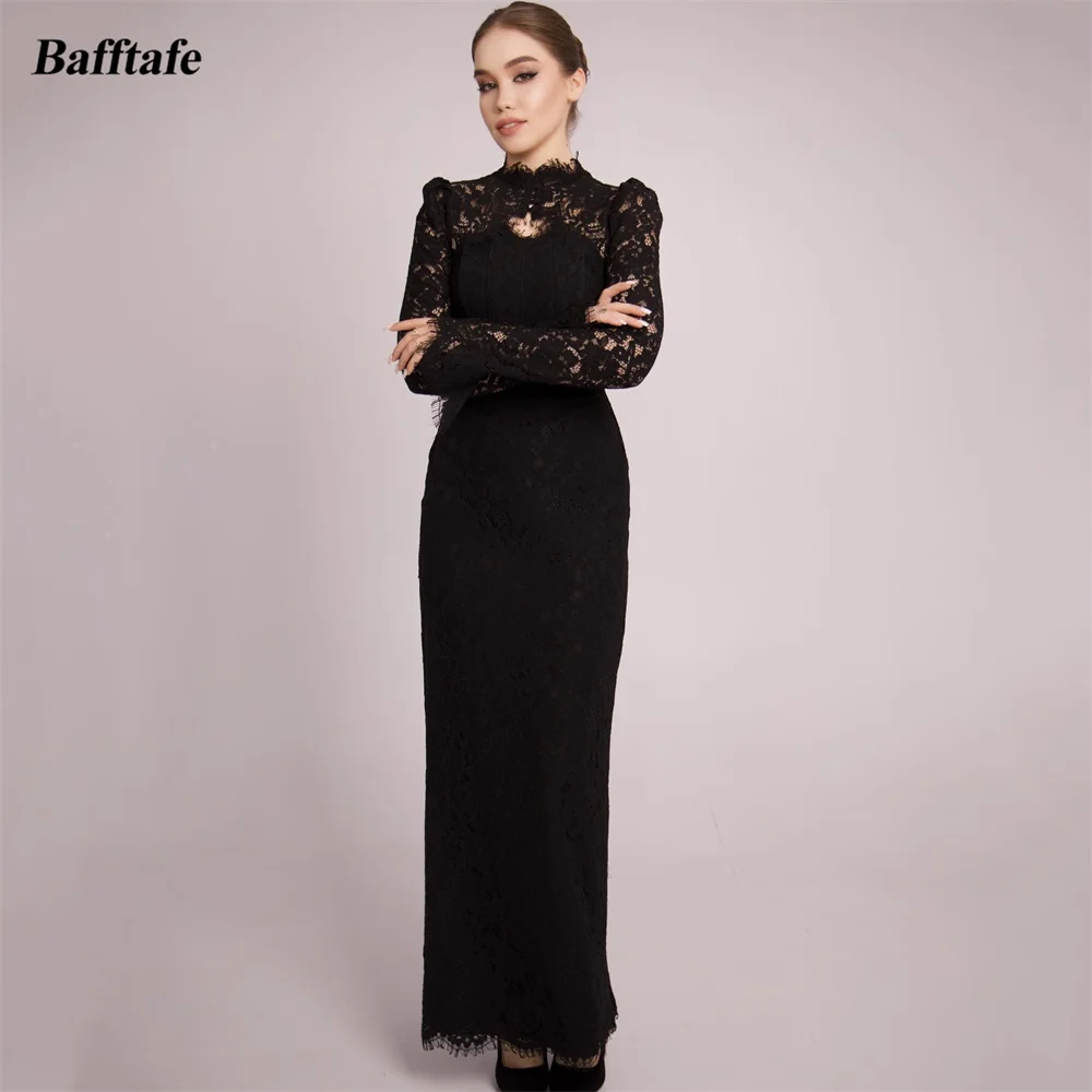 

Bafftafe Черное платье-футляр по индивидуальному заказу, платья для выпускного вечера с длинными рукавами, кружевные вечерние платья, Аравия, вечерние платья для особых случаев 2026