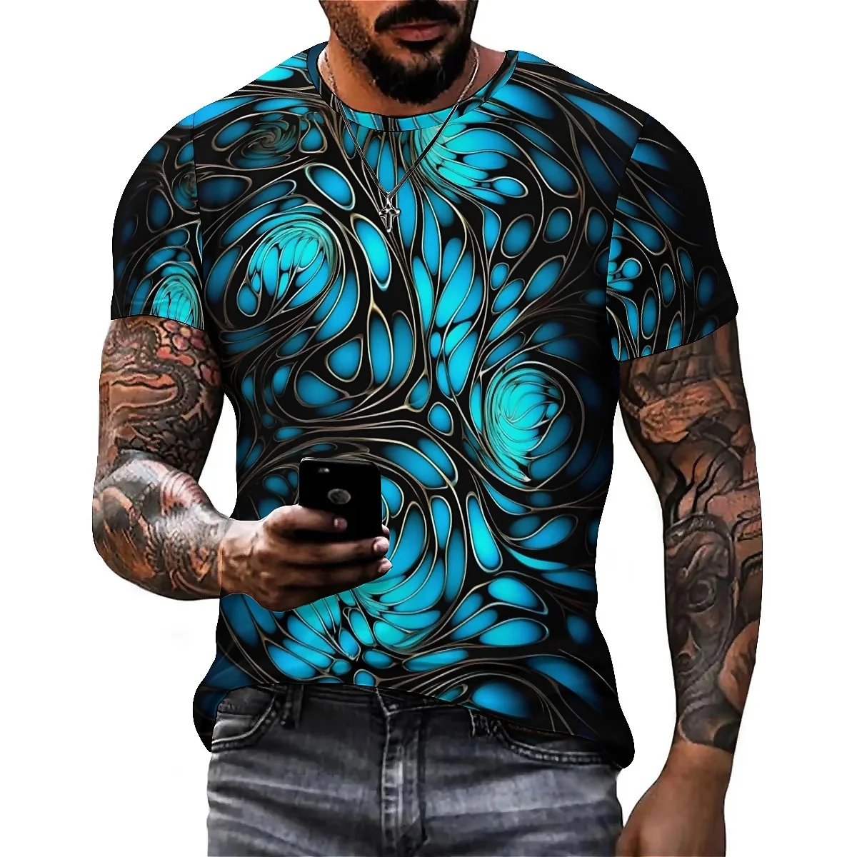 

Men's Hawaiian Style Tie-Dye Technique 3D Printed Short-Sleeve T-Shirt - Youth Loose Fit