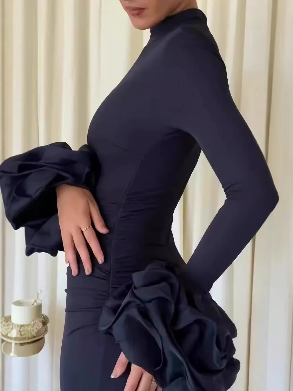 Ele Long Sve Slit Dr Par Abito a vita alta in tessuto chiffon Pendolarismo Sle Primavera Estate Donna Lungo Dr