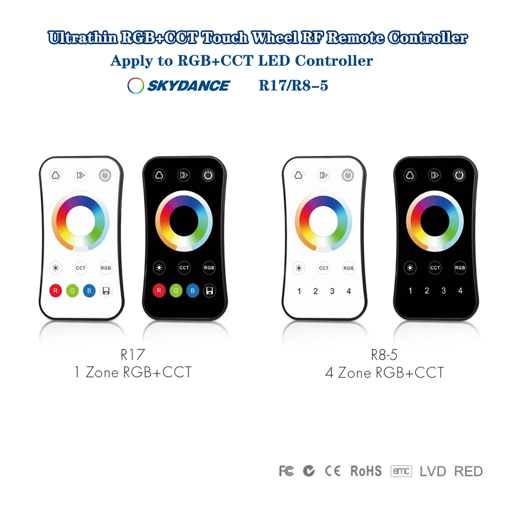 

Skydance R17 R8-5 1/4 Zone Ультратонкое сенсорное колесо RF2,4 ГГц Дистанционный переключатель с затемнением для контроллера серии модулей RGB + CCT