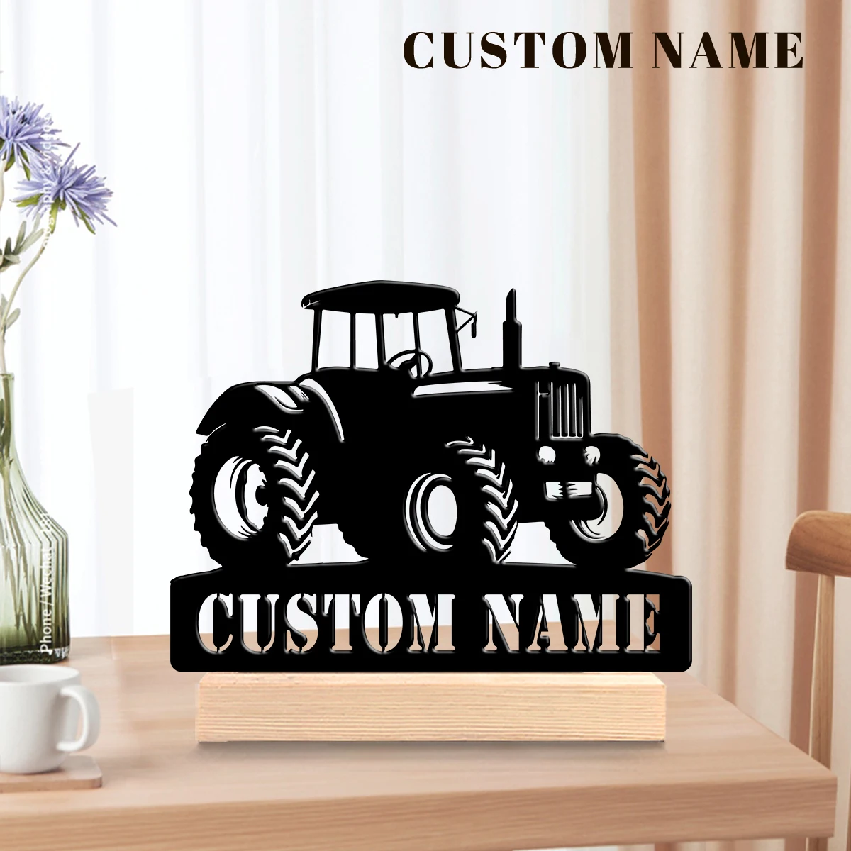 1pc Metal Ornaments with Customizable Names Custom Content Equipped with A Wooden Base Home or Office Decorations