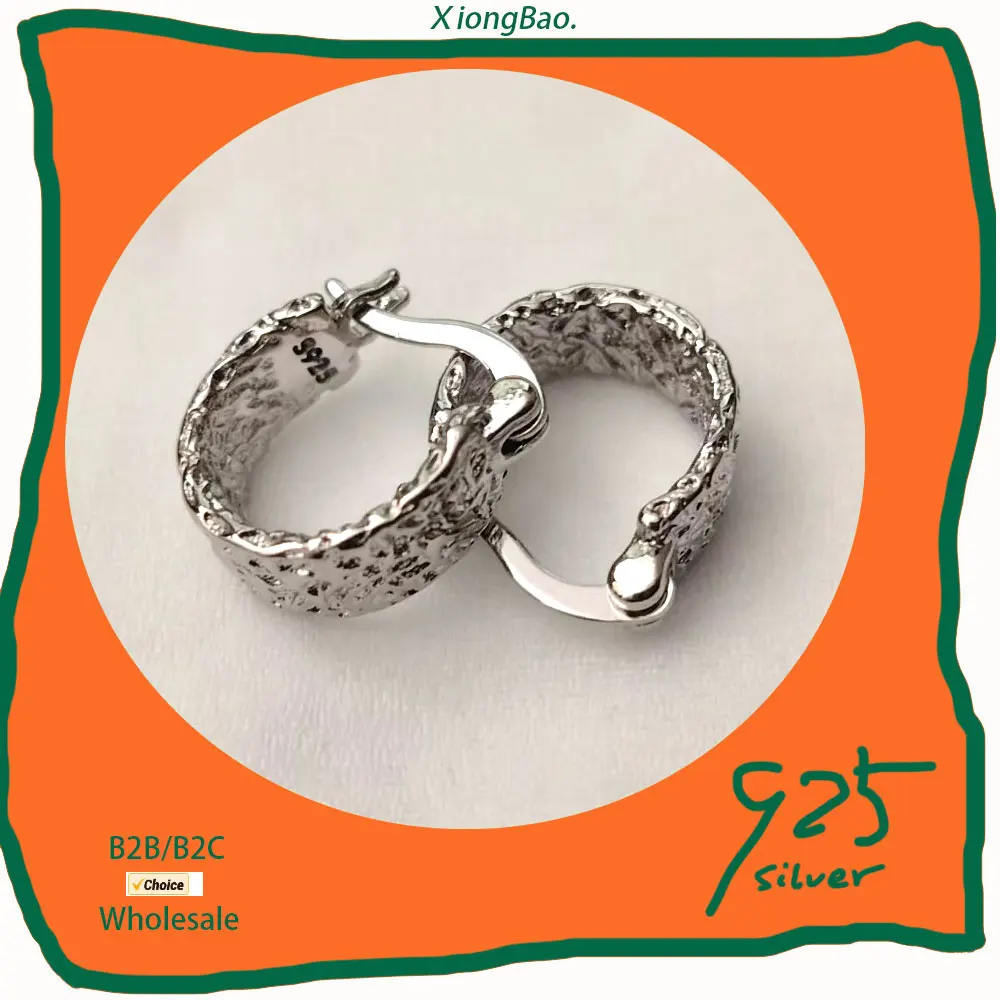 

Earring Hip-Hop Party Accessories Gift Vintage Irregular Texture Hoops Stamp 925 Sterling silver Earrings For Women Men Jewelry