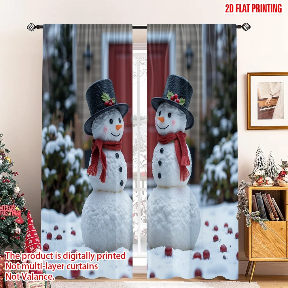 

2pcs 2D flat printing Christmas Party Curtain Festive Snowman Christmas Scene Fabric Without Electricity Birthday Party Use for