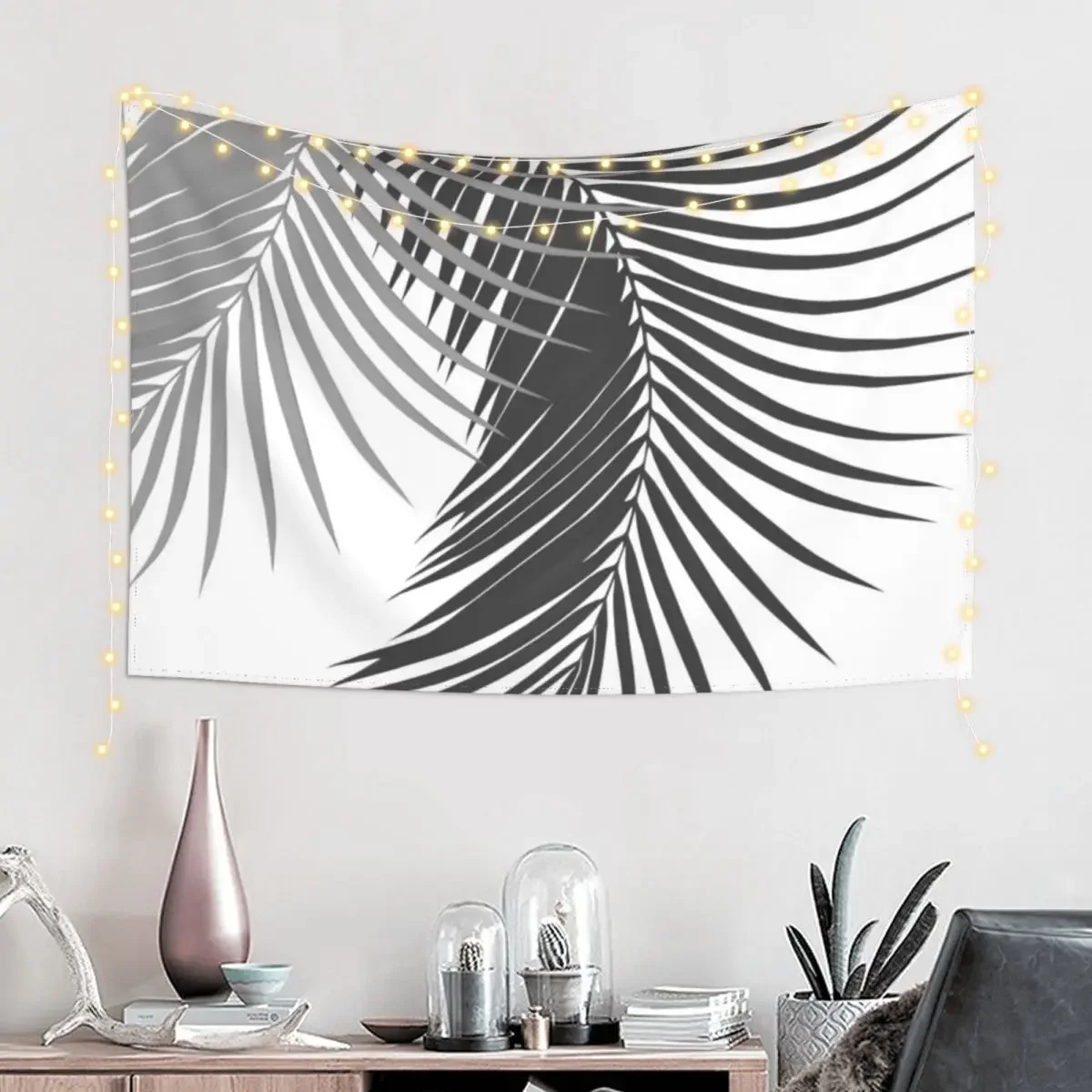 Palm Leaves Soft & Dark Gray Vibes #1 #tropical #decor #art Tapestry Wall Hanging Luxury Living Room Decoration Tapestry