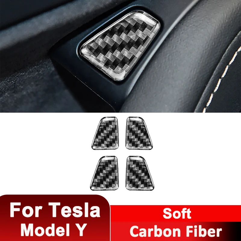 

For Tesla Model Y Carbon Fiber 4PCS Auto Door Switch Button Panel Trim Cover Anti-Dust Decorative Sticker Exterior Accessories