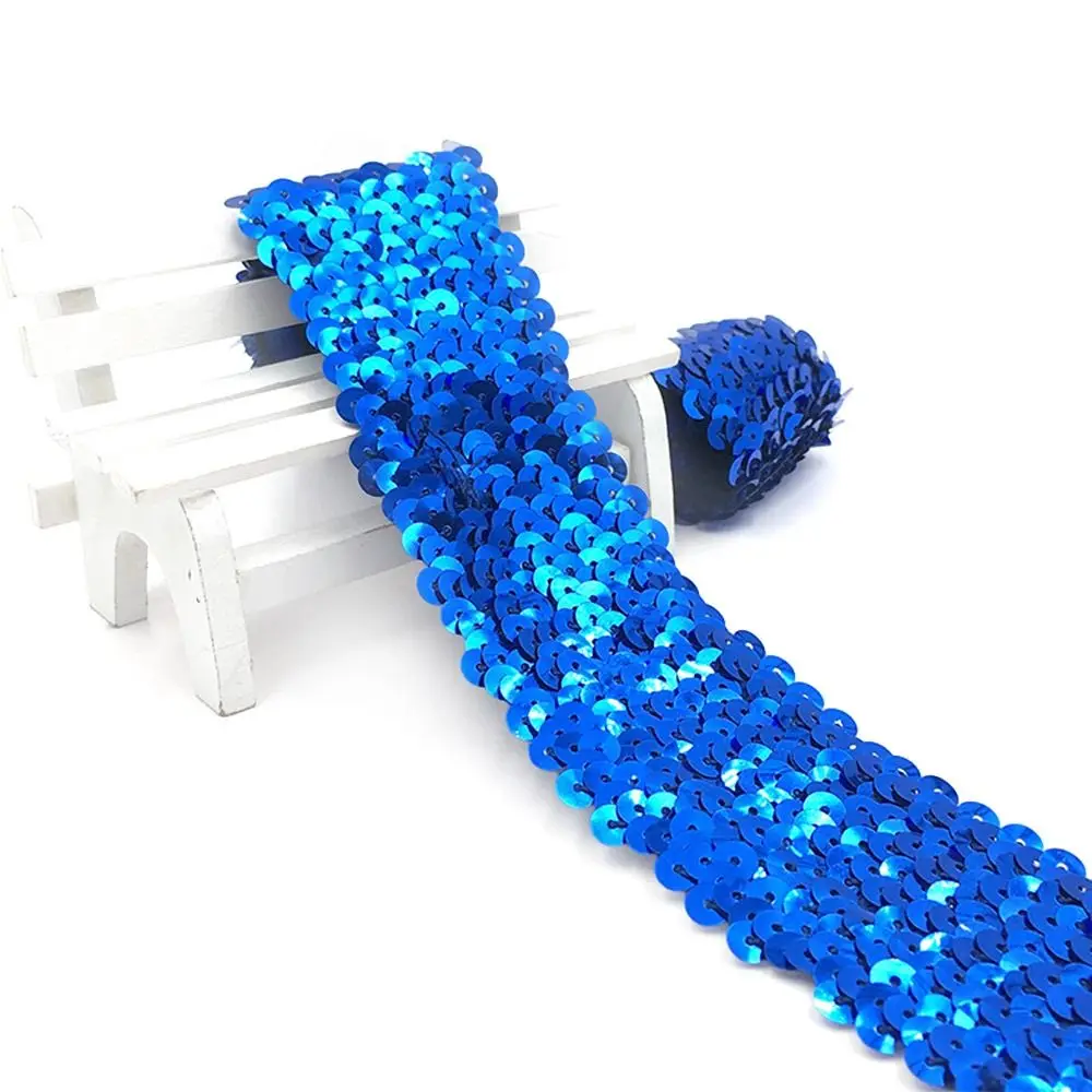 4.8cm/1M Home Wide Sequin Lace Ribbon Stretch Glitter Hand Decorated Hand Cuff Wristlet Sewing Materials Dance