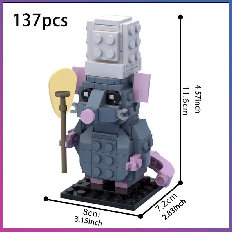 

137PCS MOC Ratatouille Remy The Rat Brickheadz Movie Animal Model Building Blocks Bricks Creative Assembly Education Toy Gift