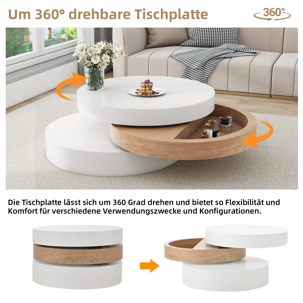 Moderner zylindrischer Couchtisch 360° ° Drehbare Wohnzimmermöbel mit einer Kapazität von 30 kg – Detail 6