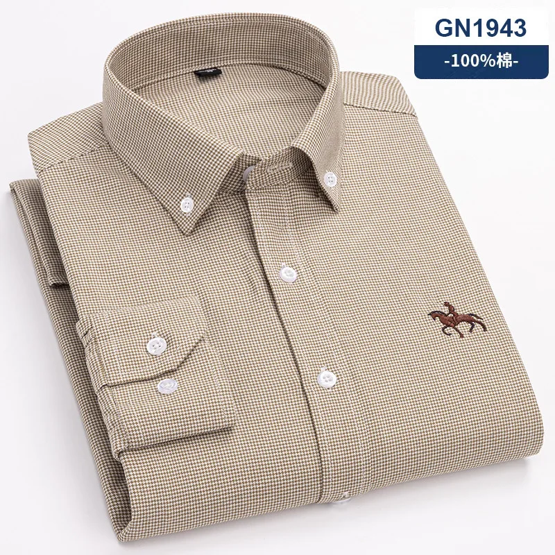 6XL 100% cotton men\'s long sleeve shirt Spring and Autumn Oxford woven non-ironing casual high quality breathable plus size