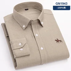 6XL 100% cotton men's long sleeve shirt Spring and Autumn Oxford woven non-ironing casual high quality breathable plus size