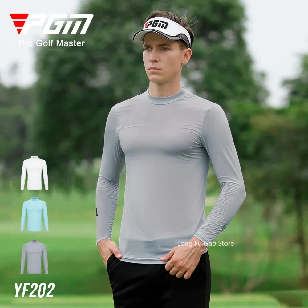 PGM Mens Golf Sun Protection Shirt Underwear Long Sleeve Summer Sun UV Protection Ice Silk T-Shirts Cooling Golf Apparel For Men