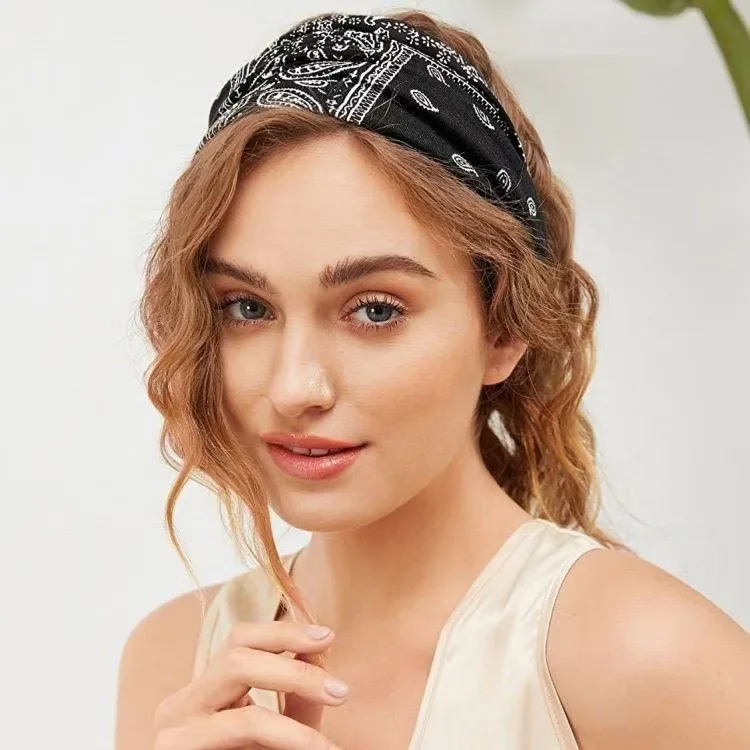 Breites Stirnband mit Bohemian-Mode-Druck – wasserabsorbierende Kreuzgurte für Yoga, Laufen und Alltagsgebrauch, Bandanas, Haar-Accessoires – Detail 4