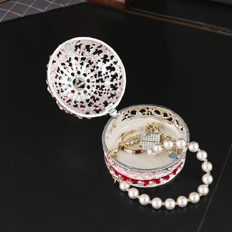 Enamel Inlaid Diamond Crown Jewelry Box Ring Earring Storage Box Flip Cover Hollow Storage Home Decor Ornament Exquisite Gift