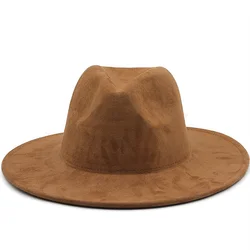 Simple Fedora Hat Men Women Suede Imitation Winter Felt Hats Fashion khaki Top Jazz Hat Fedoras Chapeau Sombrero Mujer