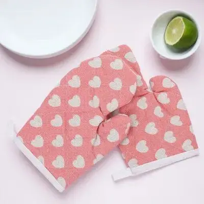 

2Pcs Cotton Oven Mitts for Heat Resistant Kitchen Gloves Cooking Baking Small Kitchen Mitts Pink Oven Mitt