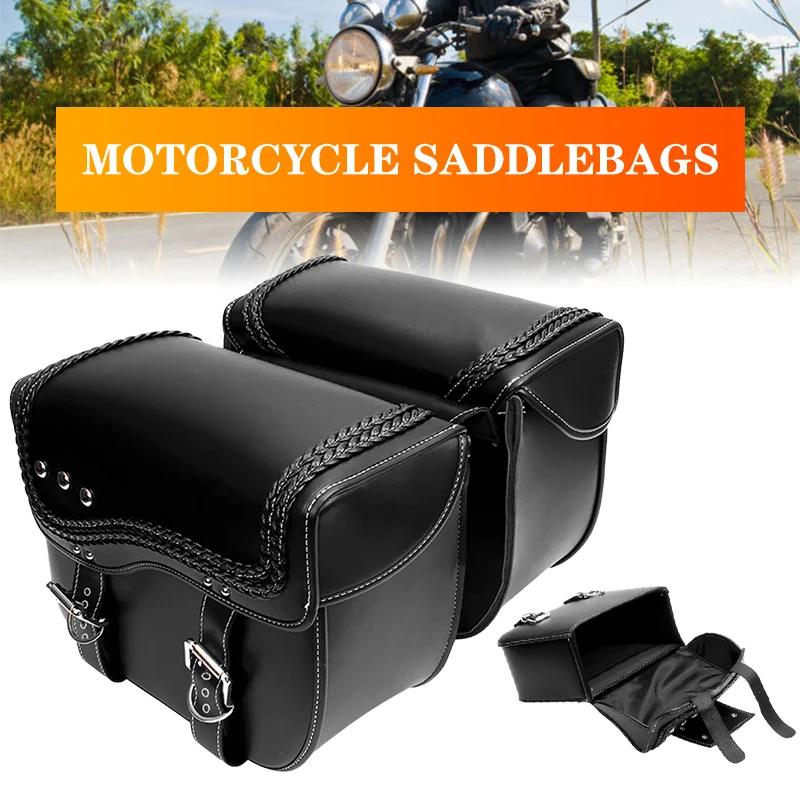 2pcs B54775 Motorcycle Saddlebags  Waterproof Tool Bag Luggage Saddle Bags PU Leather For Motorbike Universal