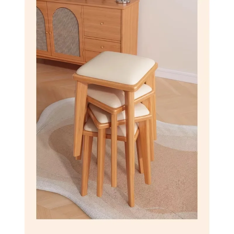 

Modern Household Solid Wood Stool High-grade Extra- Thick Soft Bag Durable High Bench Stackable Thickened for Living Room Guest