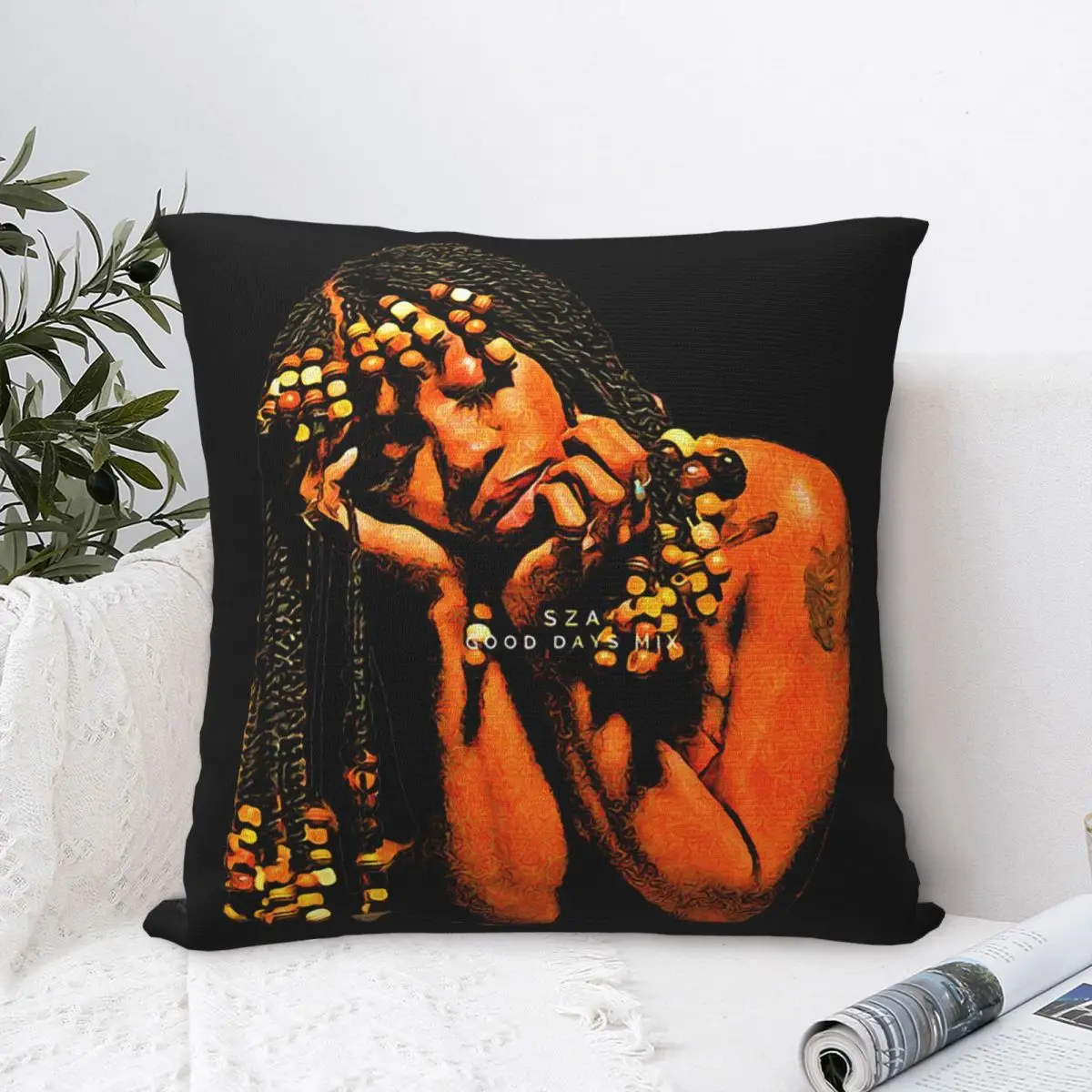 SZA-funda de almohada de poliéster, decoración de buenos días, rapero de los años 90, funda de almohada con cremallera para el hogar, 45x45cm