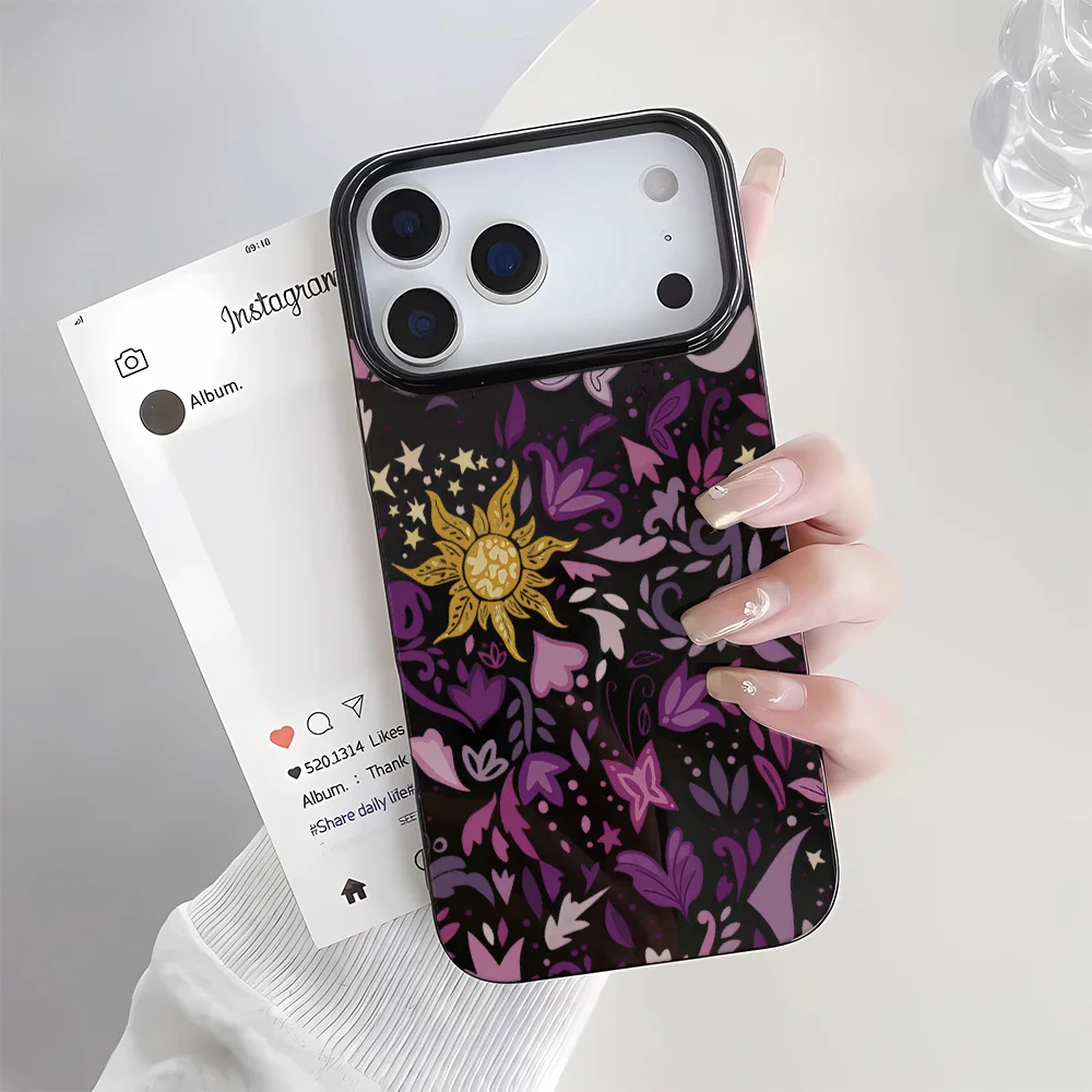 Purple Floral Sun Mandala Print Luxury Phone Case For Women For iPhone 18 17 16 15 14 13 12 11 Pro Max Plus Air Soft TPU Case