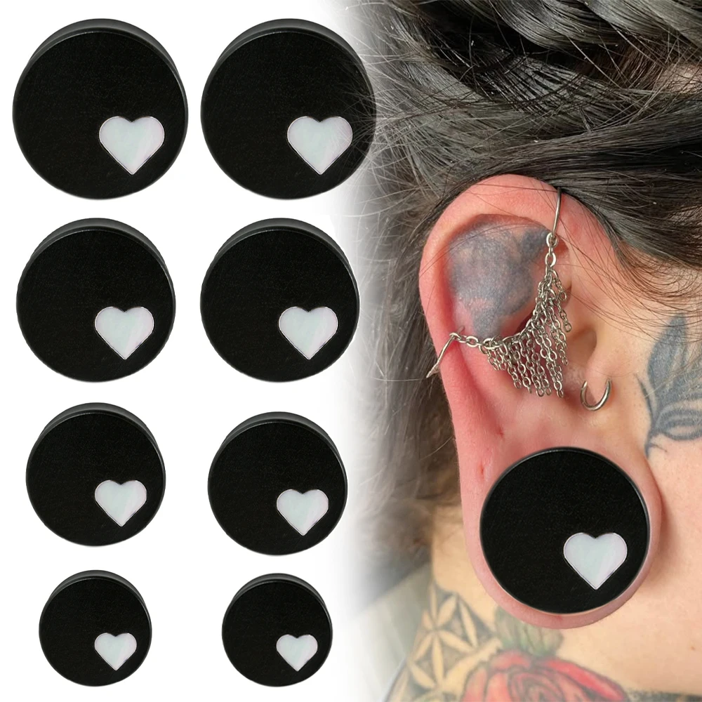 1/2 Uds. Medidores de oreja de corazón de madera Natural expansor doble acampanado túneles de carne tapón de oreja ensanchador pendiente Piercing joyería del cuerpo 8-25mm