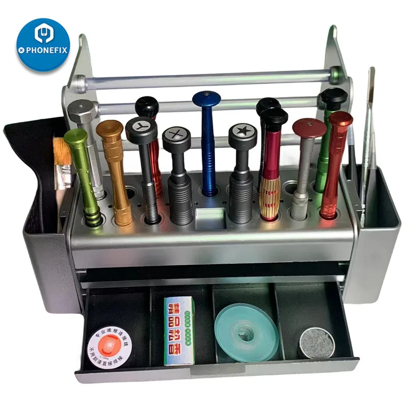 RELIFE RL-001D RL-001G Stainless Steel Multifunction Storage Box, Large Capacity Tool Rack for Phone Repair Screwdriver Tweezers
