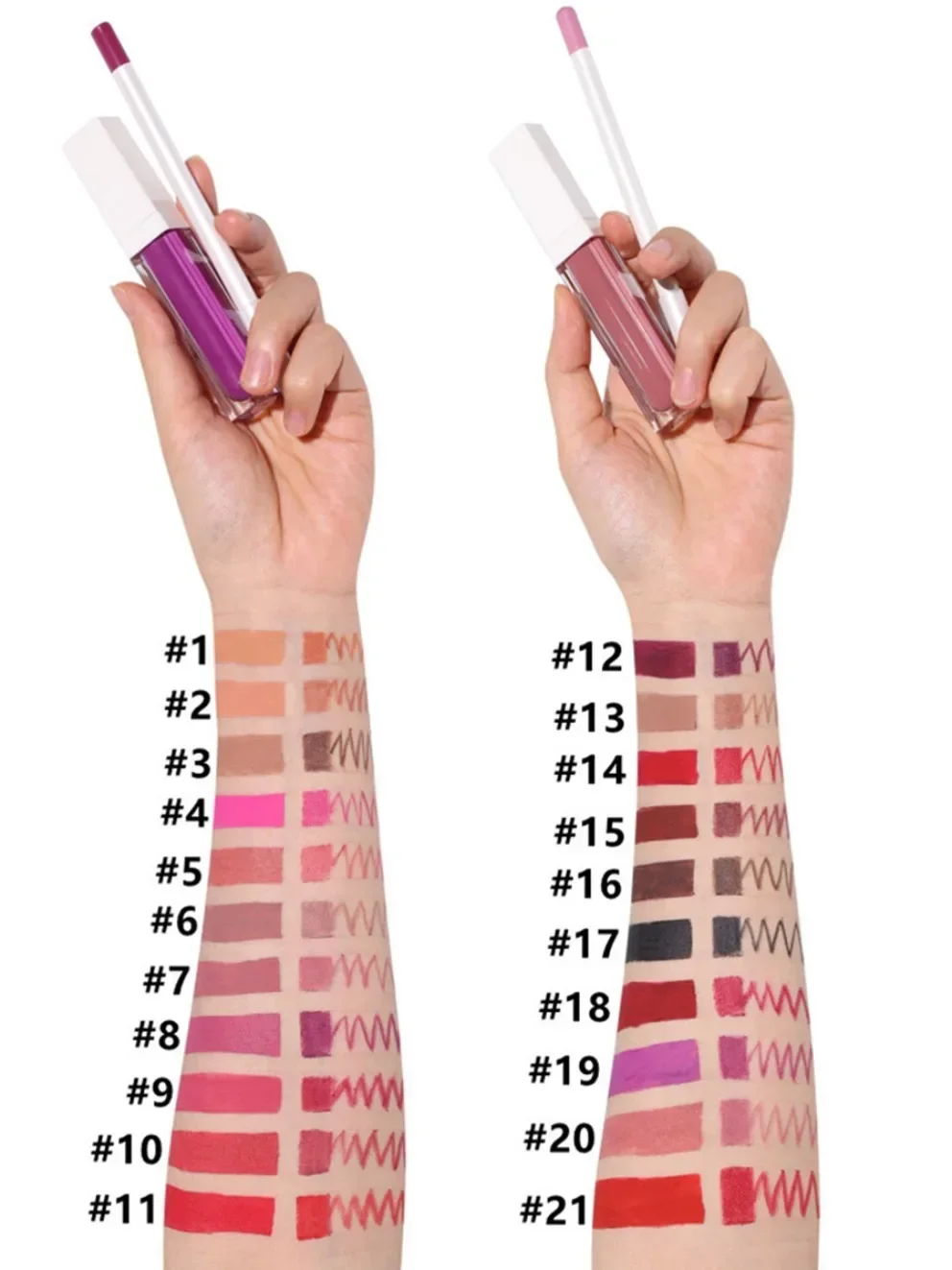 ฉลากส่วนตัวแต่งหน้ามังสวิรัติขายส่ง 21 สีลิปกลอสชุด Sharpener Transfer Proof Matte 2 ชิ้นโลโก้ที่กําหนดเองแต่งหน้า