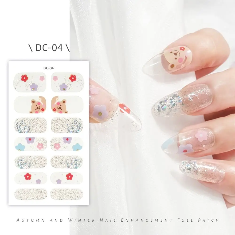 14 Strips Semi Cured Gel Nail Stickers Floristic French Nail Art Nail Patch Full Cover Gel Nail Polish Strips