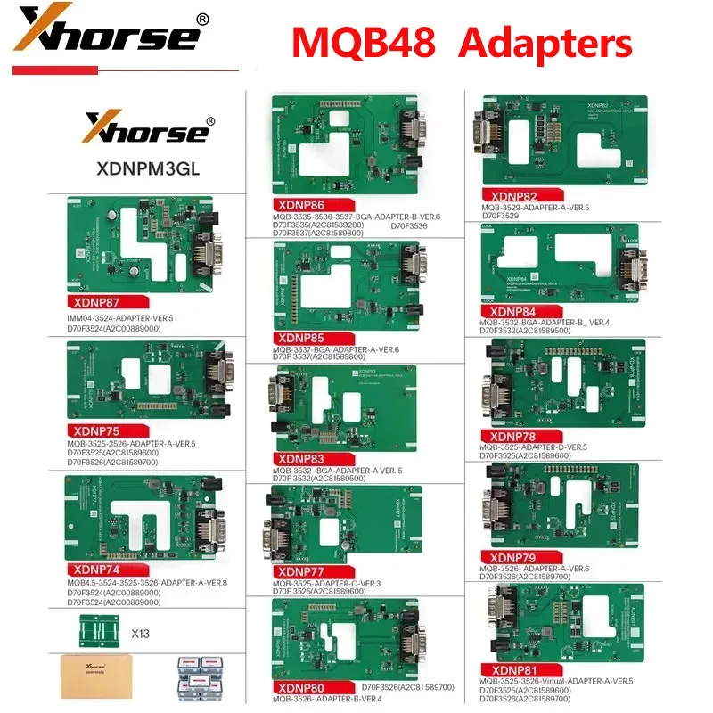 Best Xhorse MQB48 No Disassembly No Soldering 13 Full Set Adapters XDNPM3GL Work with Xhorse Muti-PROG VVDI PROG Key Tool Plus