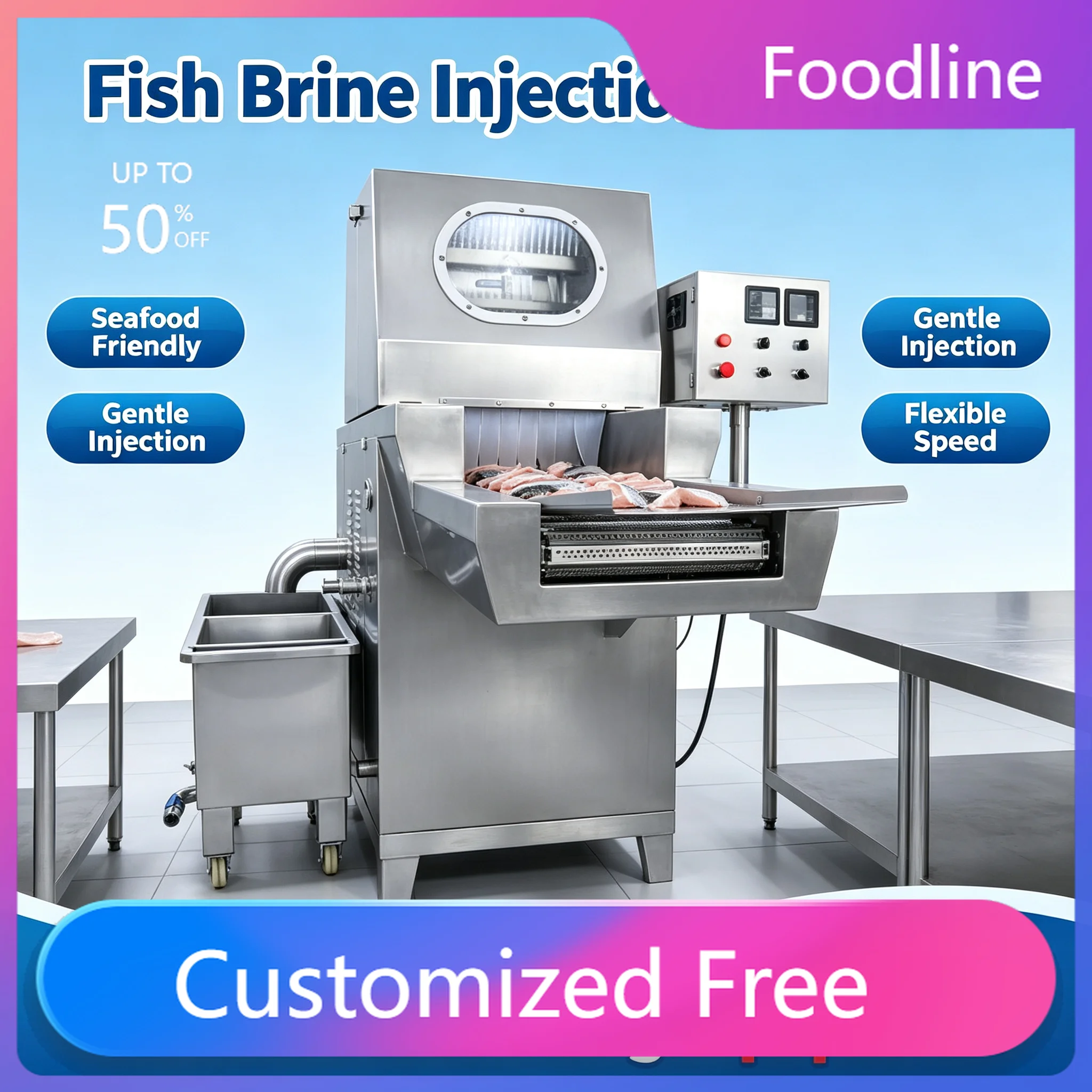 Meat Brine Injection Machine, Customizable Multi‑Needle Saline Injector for Poultry Ham Bacon Production Customized