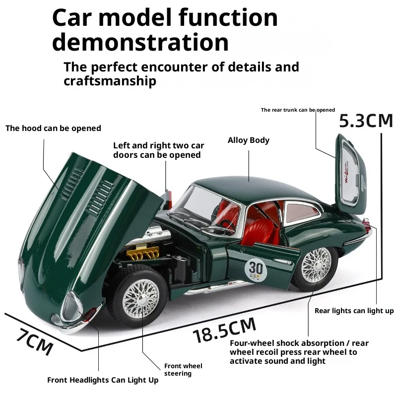 Simulación 1:24 E-TYPE aleación Retro coche deportivo modelo sonido y luz coche de juguete extraíble colección de regalos para niños Voiture en miniatura