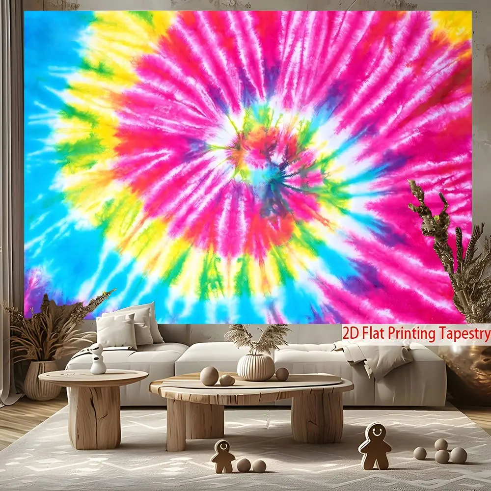 2D Flat 1pc  Printing Vibrant Tie-Dye Tapestry With Spiral Pattern Colorful Psychedelic Design Bright Rainbow Hues Wall Hanging