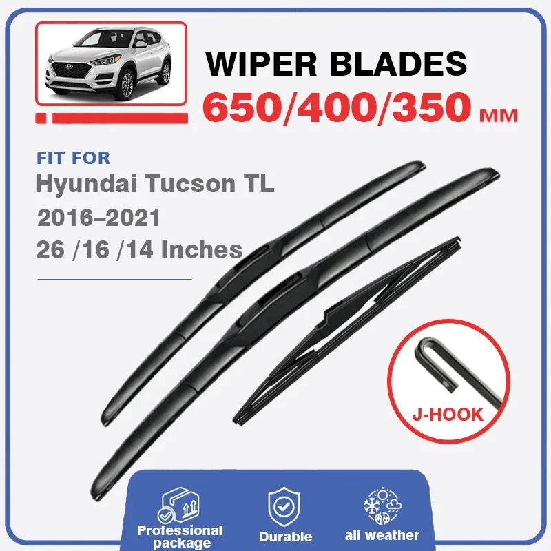 Front Rear Wiper Blades For Hyundai Tucson TL MK3 2016 2017 2018 2019 2020 2021 Window Windscreen Windshield Wash Fit U Hook Arm