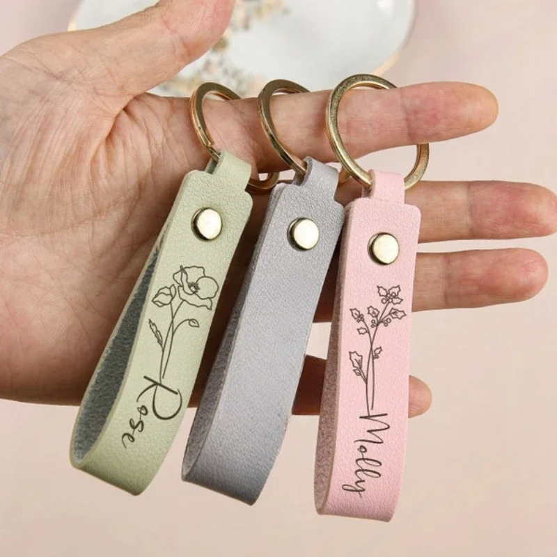 Custom LOGO Keyring Vintage Blank Leather Laser Engrave Keychain Name Pendant Personalize Holder Company Hotel Key Chain Gift