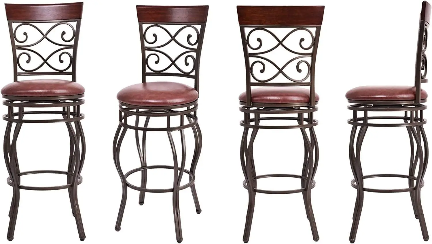 

Ретро 360 ° Набор из 4 поворотных барных стульев с мягкой кожаной обивкой, металлические, для бистро, столовой, кухни, паба, с возможностью индивидуального заказа