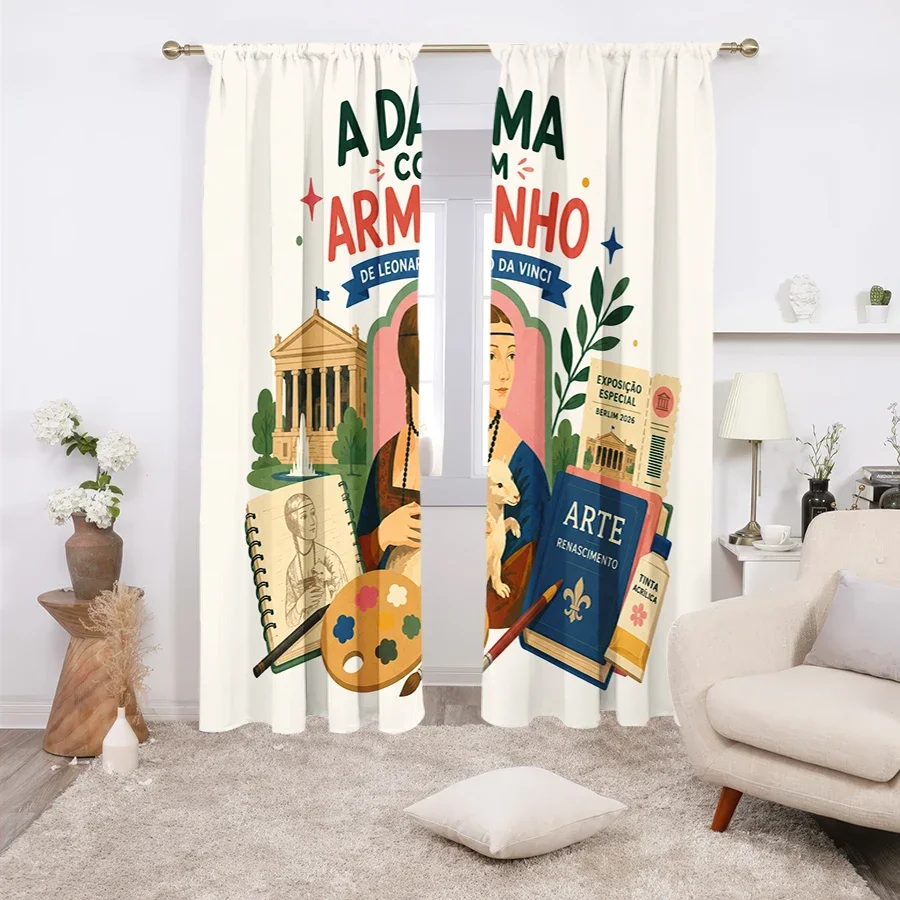 Decorative Renaissance Art Curtain 2pcs Pair Leonardo Da Vinci Museum Print Style Curtains for Home Living Room Decor