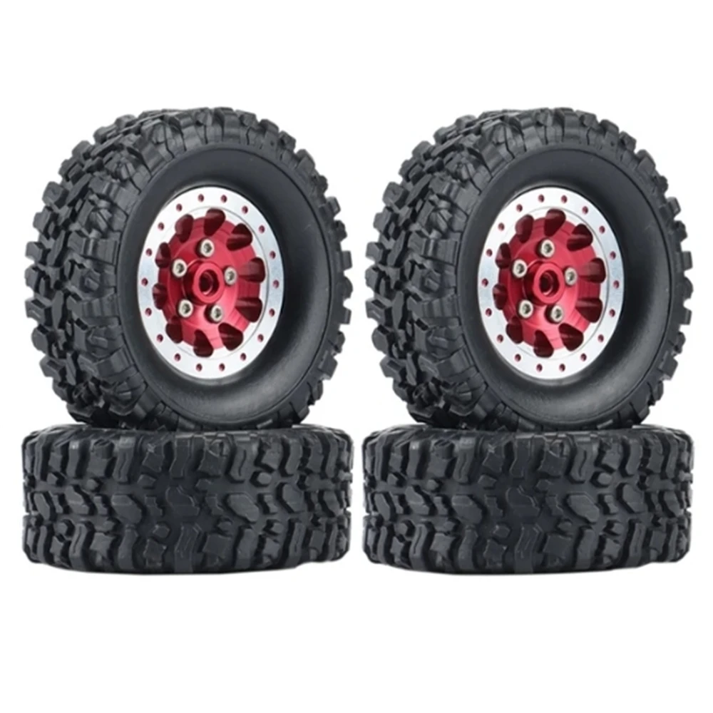 4Pcs Metal Beadlock Wheel Hub Wheel Rim And Rubber Tire For WPL C14 C24 B14 B24 B36 MN D90 MN99S RC Car Upgrade Parts
