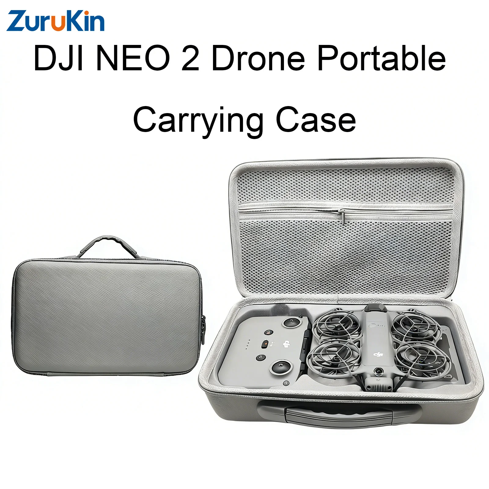 ZuruKin Dji Neo 2 Fly More Combo Carrying Case Gray Diamond Pattern Pu Eva Crystal Velvet Portable Drone Storage Bag