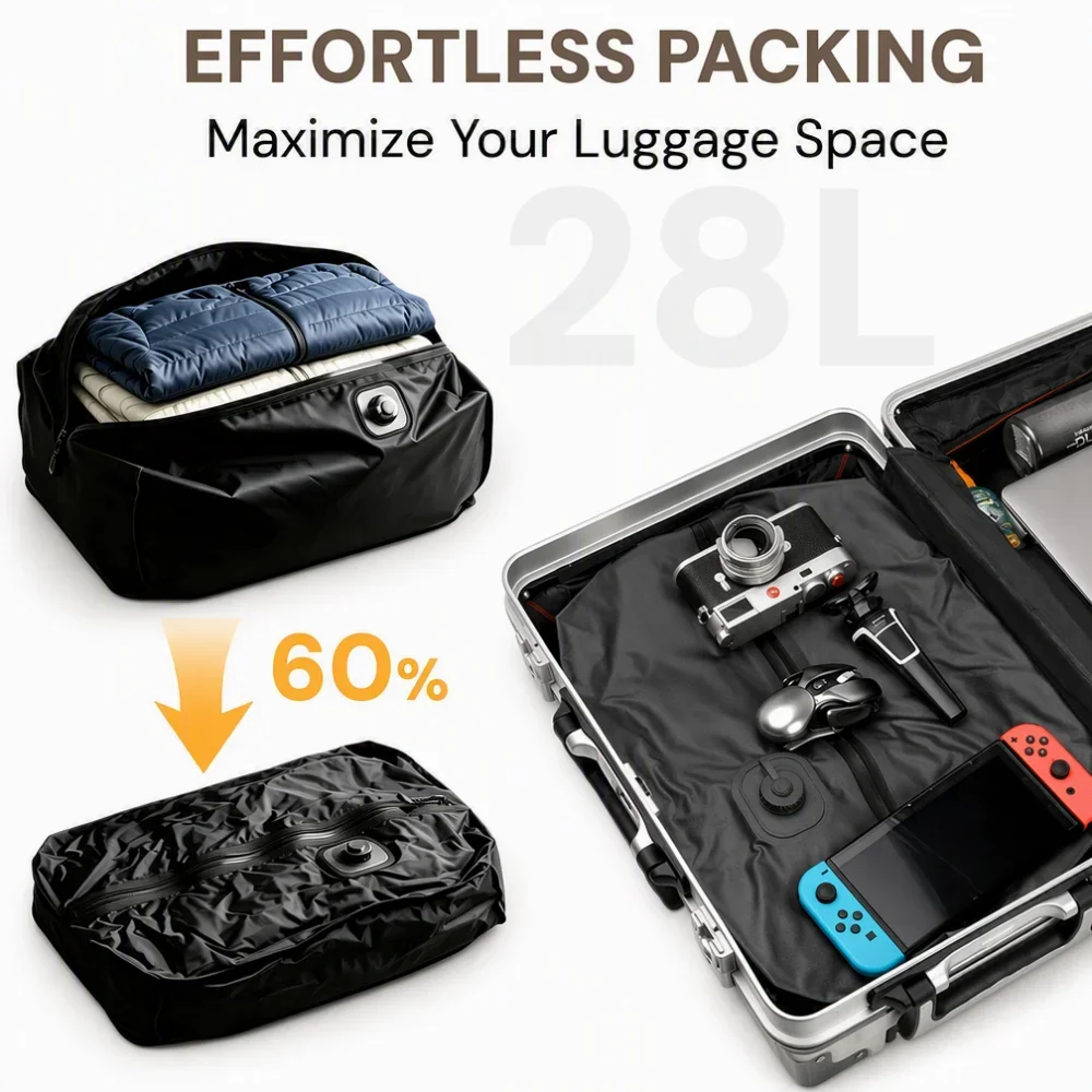 Charging Electric Vacuum Bags, Reusable Waterproof Compression Storage Bag for Travel,Space Saver for Backpack Luggage Organizer