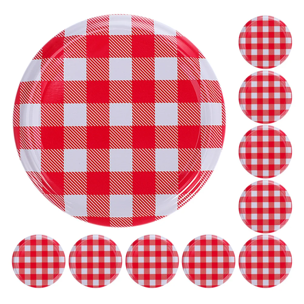 

10pcs Bottle Cap Accessories Checkered Split Type Metal Lids For Jam Jars Canning Storage Reusable Rustproof Replacement Wide