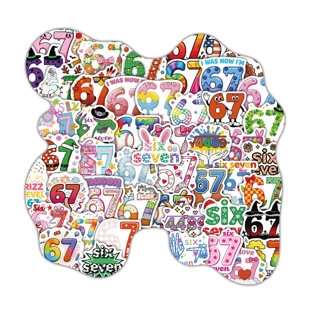 Cartoon Colorful Fashion 67 American Internet Celebrity Digital Graffiti Stickers Creative Fun Holiday Style Decoration Phone