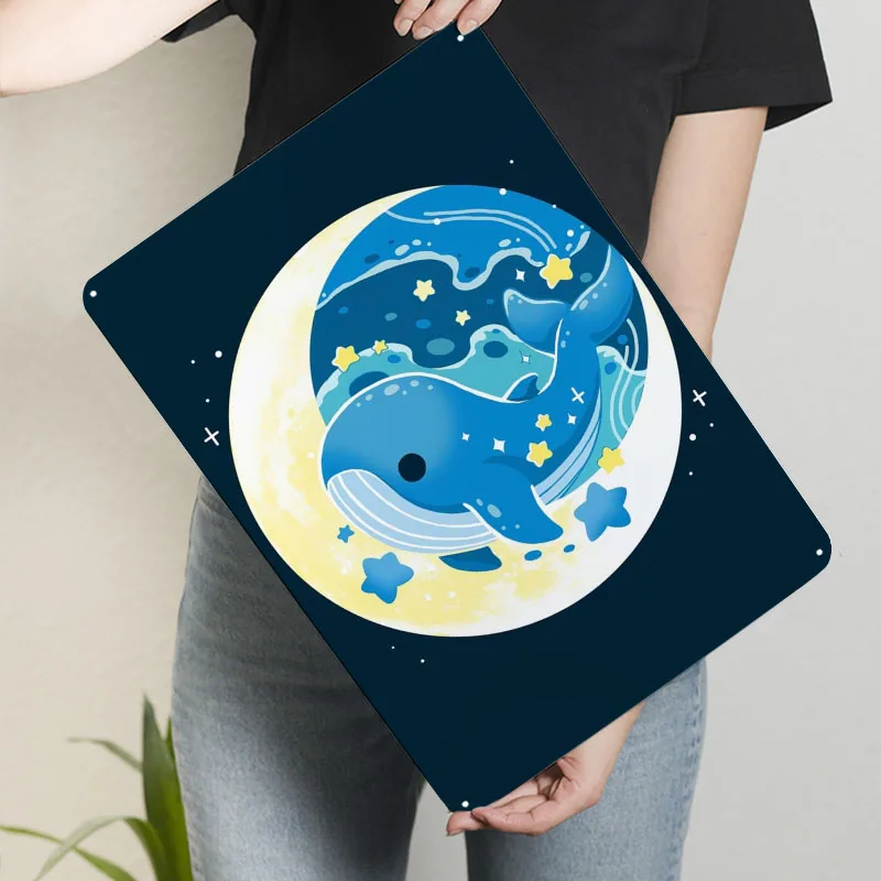 الحوت والقمر الكرتون التوضيح علامات معدنية الحيوان المشارك ديكورات المنزل غرفة المعيشة الديكور المعادن خمر الملصقات بار #3