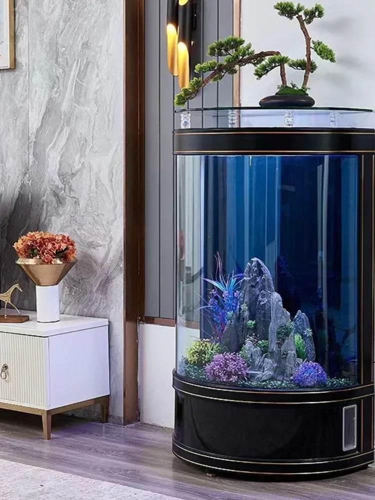 Light Luxury Fish Tank Living Room Small Change Water Floor Household Semicircle Medium Glass Ecological Aquarium  Globe